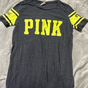 PINK tee. Gray and neon yellow